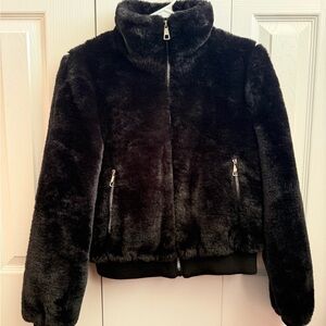 Pull&Bear Black Faux Fur Zip-Up Jacket